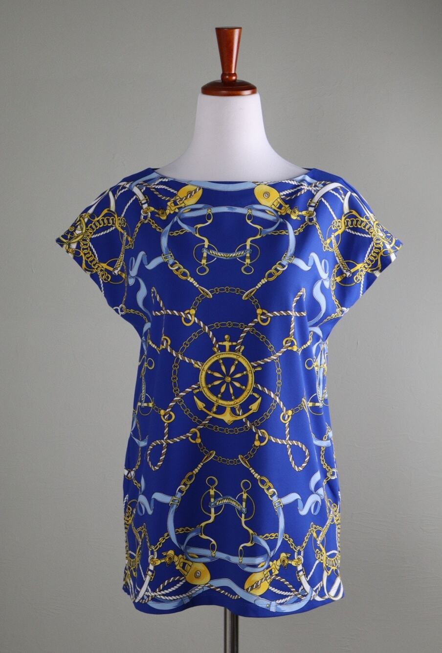 J. MCLAUGHLIN Smooth Stretch Wide Neck Nautical Anchor Boxy Top Size Small